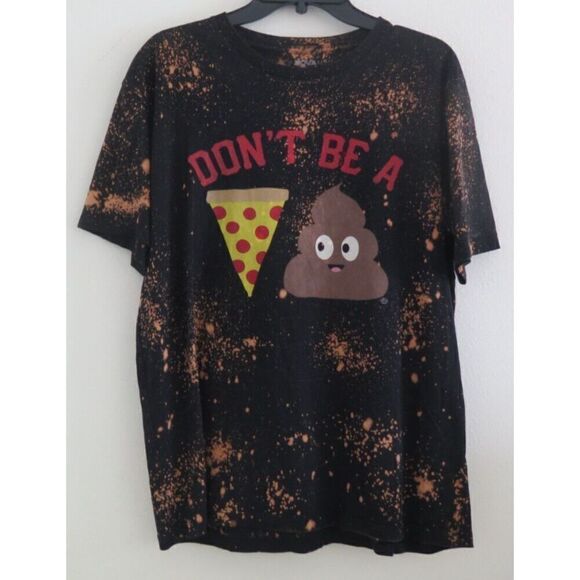 Fashion Nova Men's Sz L Black “Don’t Be A Pizza Sh*t” Bleach Splatter T-Shirt - Picture 1 of 4